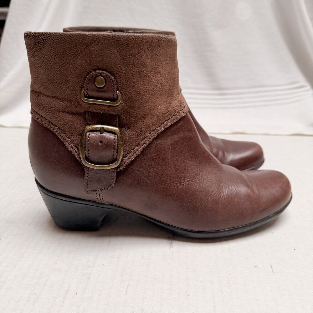Clarks Bendables Leather Suede Side Zip Ankle Boots Womens 8.5 Brown Boho Party